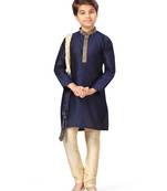 Blue plain silk boys-kurta-pyjama