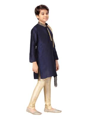 Blue plain silk boys-kurta-pyjama 2