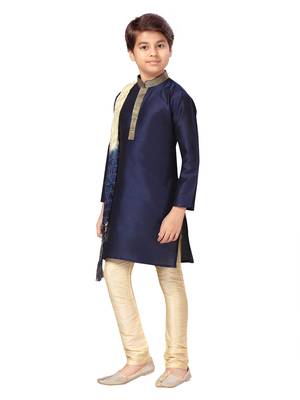 Blue plain silk boys-kurta-pyjama 3