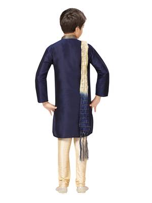 Blue plain silk boys-kurta-pyjama 4