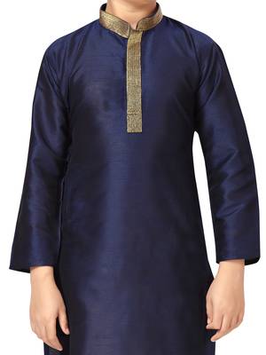 Blue plain silk boys-kurta-pyjama 5