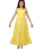 Yellow plain georgette kids-girl-gowns