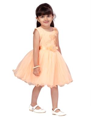 Orange embroidered net kids-frocks 2