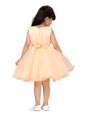 Orange embroidered net kids-frocks 4