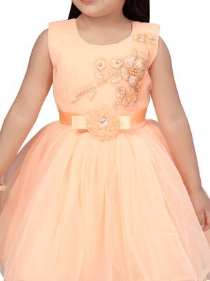 Orange embroidered net kids-frocks 5