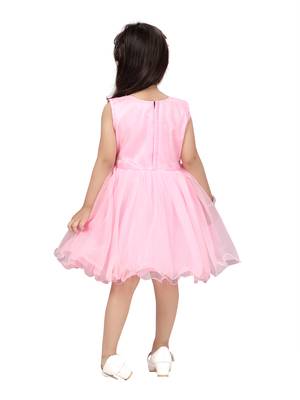 Pink plain net kids-frocks 4