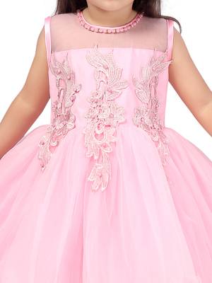 Pink plain net kids-frocks 5