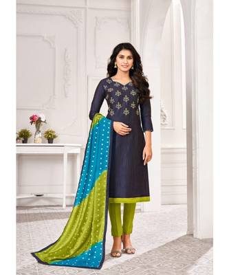 Navy Blue embroidery modal butti unstitch straight fit churidar salwar suits 1