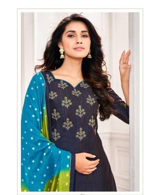 Navy Blue embroidery modal butti unstitch straight fit churidar salwar suits 2