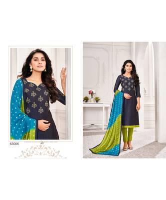 Navy Blue embroidery modal butti unstitch straight fit churidar salwar suits 3