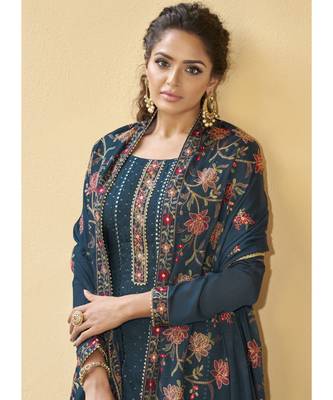 Dark Teal Georgette Party Wear Salwar Kameez 2