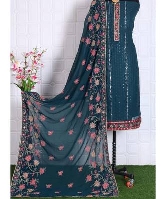 Dark Teal Georgette Party Wear Salwar Kameez 3