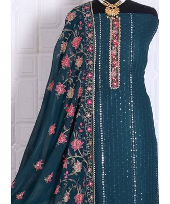 Dark Teal Georgette Party Wear Salwar Kameez 4
