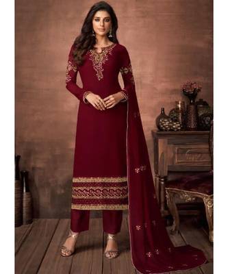 Maroon Georgette Party Wear Salwar Kameez 1