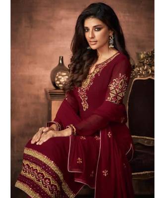 Maroon Georgette Party Wear Salwar Kameez 2