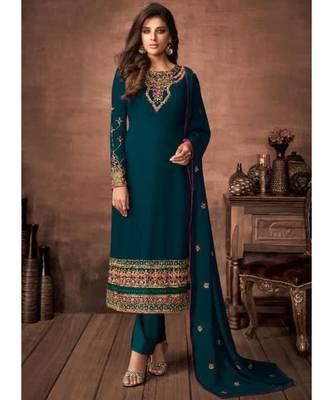 Teal Georgette Party Wear Salwar Kameez 1