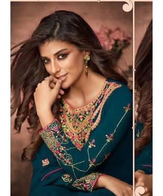Teal Georgette Party Wear Salwar Kameez 2