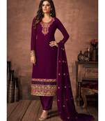 Wine Georgette Party Wear Salwar Kameez