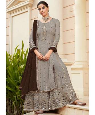 Beige Georgette Party Wear Salwar Kameez 1