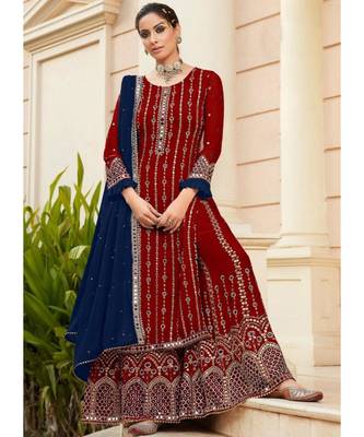 Red Georgette Party Wear Salwar Kameez 1