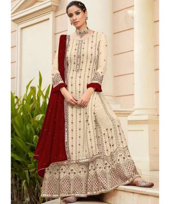 Cream Georgette Party Wear Salwar Kameez 1