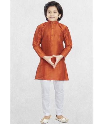 Orange Boys Banaras Cotton-Silk Kurta Suit 2