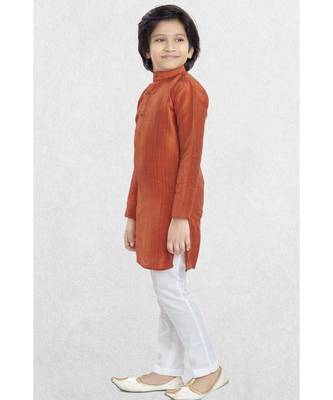 Orange Boys Banaras Cotton-Silk Kurta Suit 4