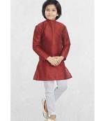 Red Boys Banaras Cotton-Silk Kurta Suit