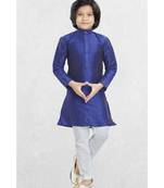 Purple Boys Banaras Cotton-Silk Kurta Suit