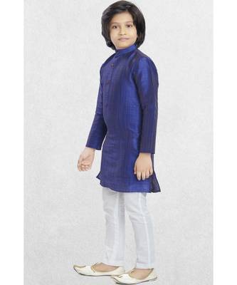 Purple Boys Banaras Cotton-Silk Kurta Suit 4