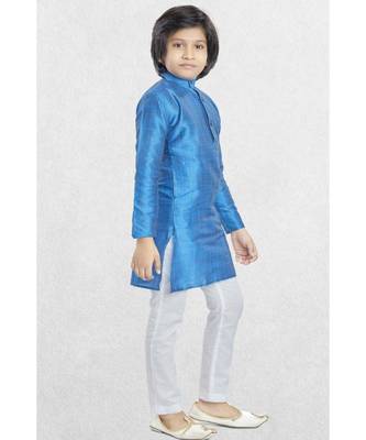 Blue Boys Banaras Cotton-Silk Kurta Suit 1