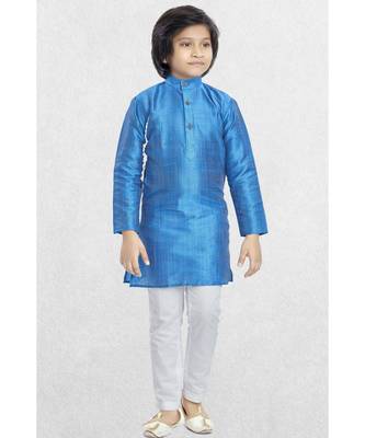 Blue Boys Banaras Cotton-Silk Kurta Suit 2