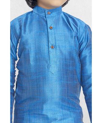 Blue Boys Banaras Cotton-Silk Kurta Suit 3