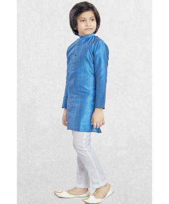 Blue Boys Banaras Cotton-Silk Kurta Suit 4