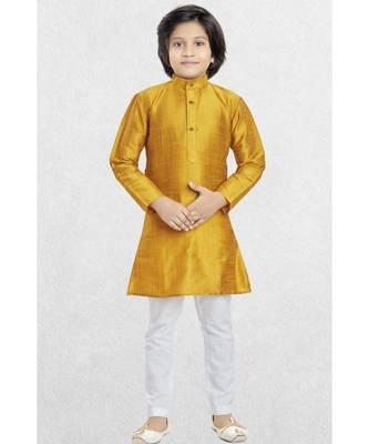 Yellow Boys Banaras Cotton-Silk Kurta Suit 1