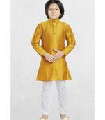 Yellow Boys Banaras Cotton-Silk Kurta Suit