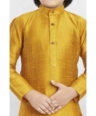 Yellow Boys Banaras Cotton-Silk Kurta Suit 3