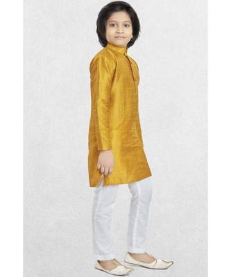 Yellow Boys Banaras Cotton-Silk Kurta Suit 4