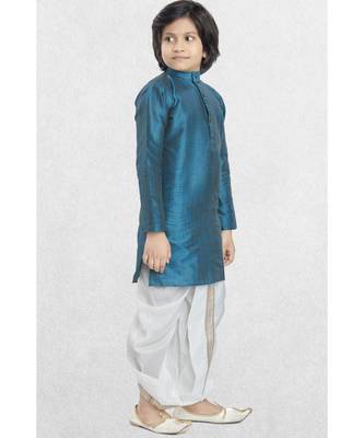 Green Boys Banaras Cotton-Silk Dhoti-Kurta Suit 1