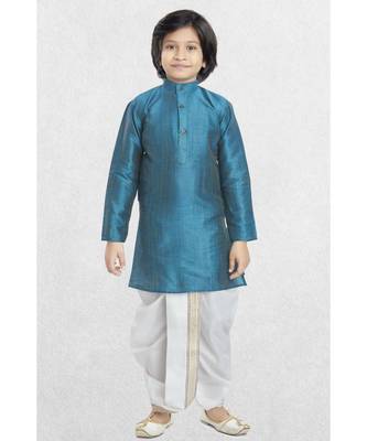 Green Boys Banaras Cotton-Silk Dhoti-Kurta Suit 2