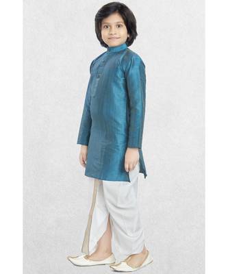 Green Boys Banaras Cotton-Silk Dhoti-Kurta Suit 4