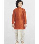 Orange Boys Banaras Cotton-Silk Dhoti-Kurta Suit
