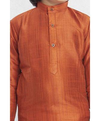 Orange Boys Banaras Cotton-Silk Dhoti-Kurta Suit 2