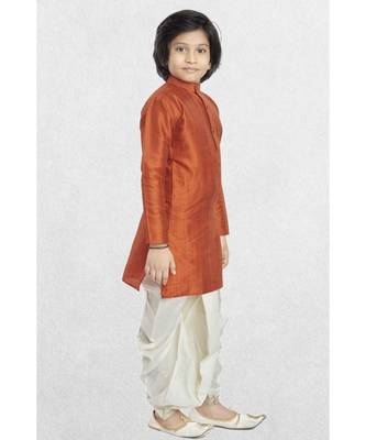 Orange Boys Banaras Cotton-Silk Dhoti-Kurta Suit 3