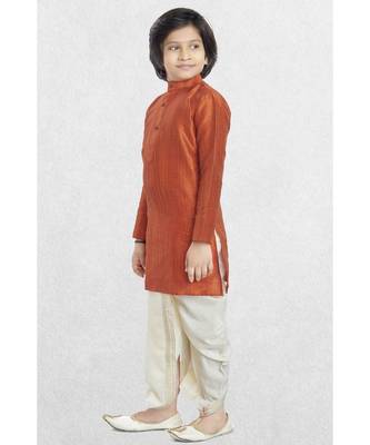 Orange Boys Banaras Cotton-Silk Dhoti-Kurta Suit 4