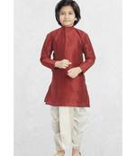 Red Boys Banaras Cotton-Silk Dhoti-Kurta Suit