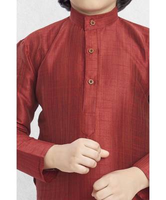 Red Boys Banaras Cotton-Silk Dhoti-Kurta Suit 2