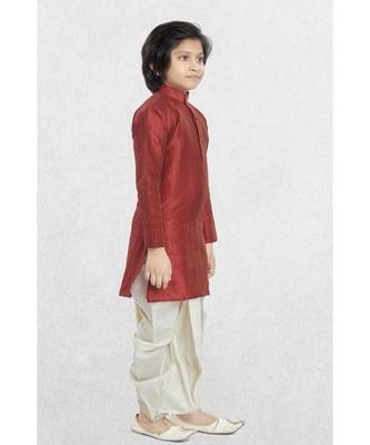 Red Boys Banaras Cotton-Silk Dhoti-Kurta Suit 3