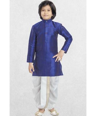 Purple Boys Banaras Cotton-Silk Dhoti-Kurta Suit 2