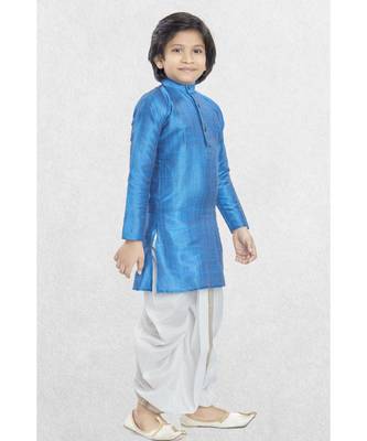 Blue Boys Banaras Cotton-Silk Dhoti-Kurta Suit 1